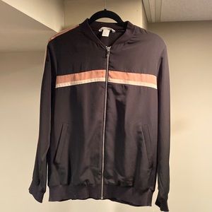 H&M Zip Lightweight Jacket. Black w/mauve & off-white stripes. Sz 10.